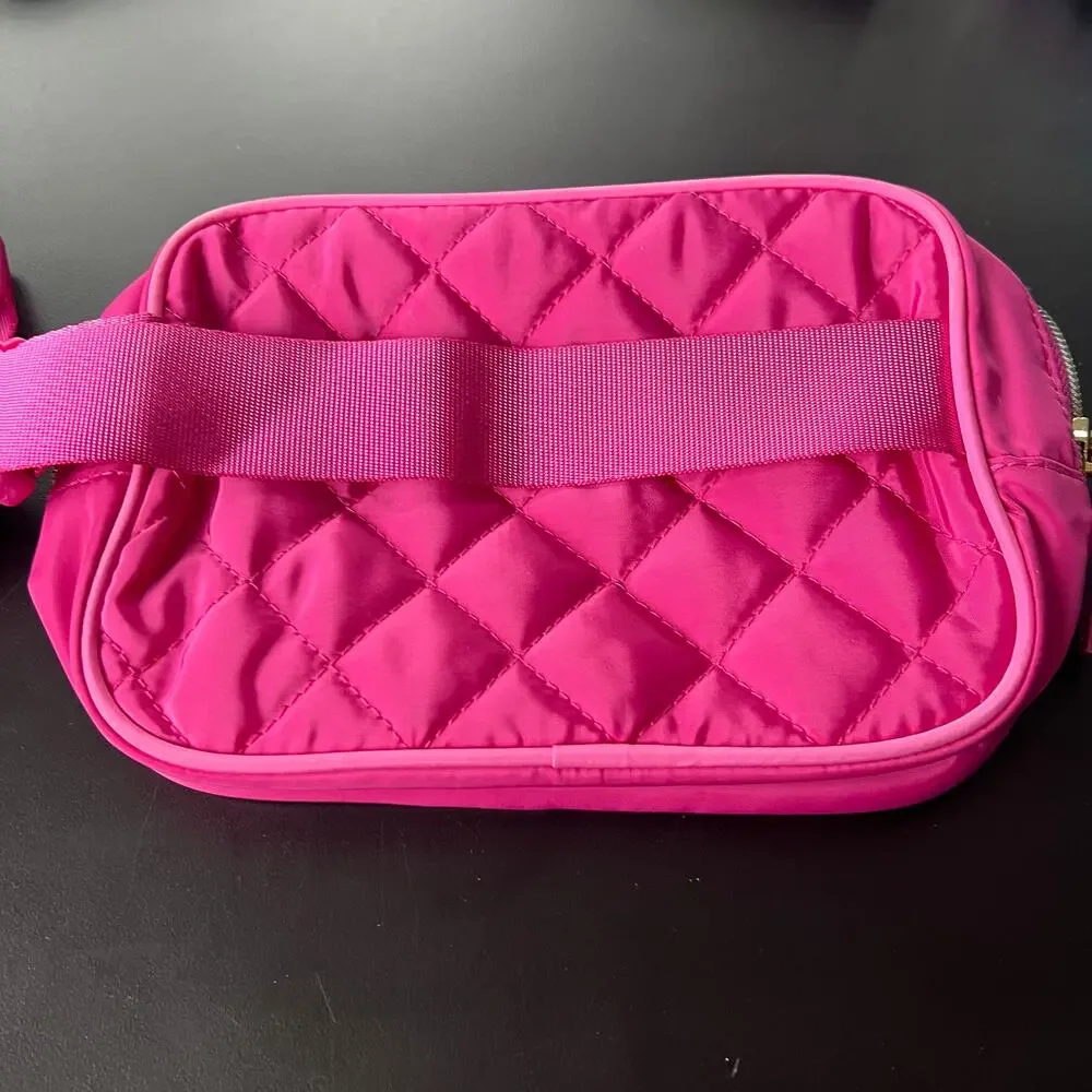 Juicy Couture Pink Quilted Nylon Belt Bag Gold-Tone Front Zipper